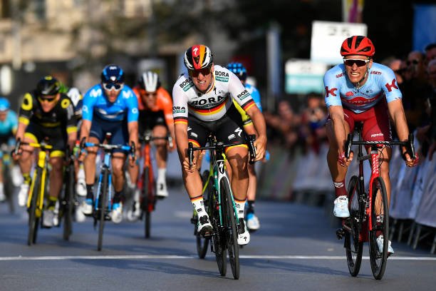 Marcel Kittel4 ROQUETAS DE MAR, SPAIN - FEBRUARY 17: Arrival / Pascal Ackermann of Germany and Team Bora - Hansgrohe / Celebration / Marcel Kittel of Germany and Team Katusha Alpecin / during the 32nd Clásica de Almeria 2019, a 192,5km race from Almería to Roquetas de Mar / CA / @Clasica_Almeria / on February 17, 2019 in Roquetas de Mar, Spain. (Photo by Jose Breton/Getty Images)